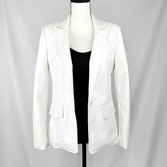 Central Park West White Faux Leather Blazer with Removable Gray Dickie, Size S - Picture 3 of 7